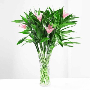 武汉鲜花店 9支富贵竹 3支双头粉色百合 瓶插花 市区送货上门