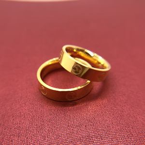 3d硬金 时尚光面螺纹黄金戒指999足金简约男女情侣戒指款对戒七夕