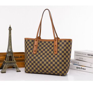 唯唯袋鼠通勤款女包棋盘格棕pvc托特包拉链单肩包棕色手提包