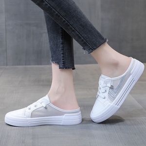 无跟懒人鞋女小白鞋女半拖夏季新款百搭外穿休闲平底单鞋包头拖鞋