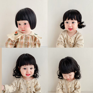 ins爆款韩国婴儿可爱女童短卷发公主假发帽儿童摄影百天宝宝发饰