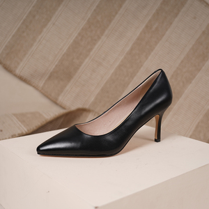真皮高跟鞋女黑色单鞋浅口ol职场面百搭优雅职业工作鞋通勤正装鞋