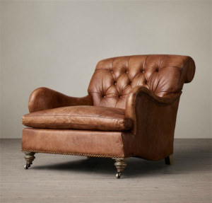 美式乡村头层真皮单人沙发老虎椅 酒店会所休闲定制客厅卧室躺椅