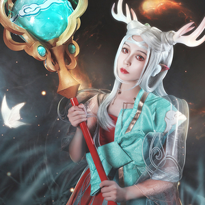 瑶妹日常鹿角王者瑶遇见神鹿cosplay服装法杖假发cos汉服瑶瑶公主