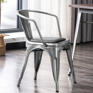 带扶手铁艺餐椅简约工业风金属靠背休闲椅饭店餐厅不锈钢色餐桌椅