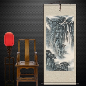 279黄山飞雪瀑布国画卷轴竖幅客厅书房字画酒店宾馆挂画走廊墙画