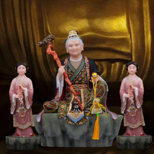 汉白玉铁刹山黑老太太神像黑衣古彩黑妈妈像家居佛堂精品佛像摆件