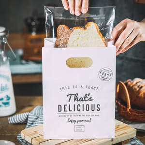 加厚白色英文手提袋吐司面包饼干手拎纸袋零食蛋糕盒礼品袋打包袋