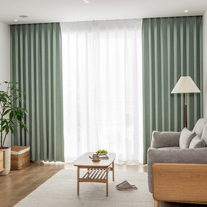 北欧日式灰绿色遮光窗帘客厅卧室飘窗阳台遮光隔热窗帘成品定制
