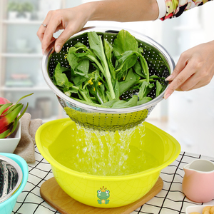 沥水不锈钢漏盆304家用洗菜水果蔬圆形塑料厨房双层加厚大号铁