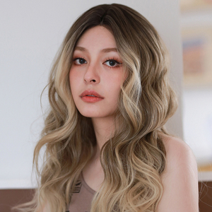 sassydandy全头套假发亚麻金色长卷发渐变中分刘海假发女神街拍风