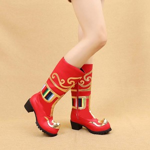 包邮订做藏族靴子藏靴藏鞋高跟女士歌装民族舞蹈鞋西藏马靴藏舞靴