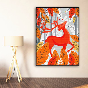 绣好的纯手工十字绣成品发财麋鹿新款竖款动物客厅玄关挂画出售