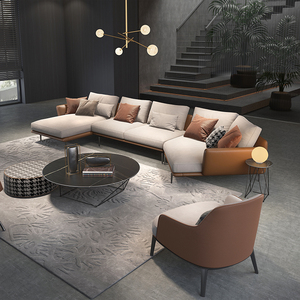 纳威意式极简布艺沙发异形转角大户型u型客厅简约现代轻奢弧形