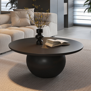 纳威意式极简茶几客厅家用设计师创意黑色玻璃钢圆形茶桌艺术感
