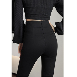 黑色微喇叭裤女高腰显瘦垂感高级感后腰拉链女裤春秋款侧拉链女裤