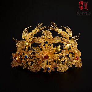双鸟环花嵌宝钿,明代头饰古代发簪新娘婚礼发饰