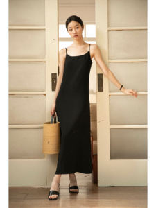 RETOLDE24SS 「Lady 」日本三醋酸90年代简约优雅黑色吊带连衣裙