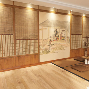 日式和风背景墙壁纸浮世绘装饰墙纸榻榻米仕女图仿实木居酒屋壁画