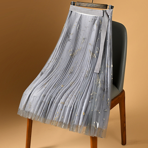 12米大摆三层渐变网纱裙重工刺绣半身裙女春夏高腰a字百褶裙裙子