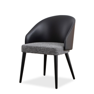 意式极简实木皮布餐椅家用现代简约布艺软靠背椅子黑色真皮餐椅