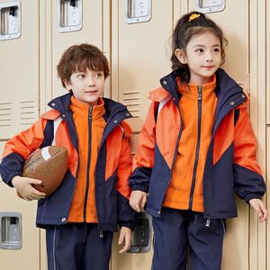 小学生校服冲锋衣摇粒绒三件套幼儿园园服冬橘色套装儿童教师班服