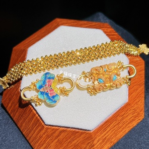 全福珠宝定制 999足金烧蓝蝴蝶炸珠瑞兽黄金蹦迪金珠配件diy手链