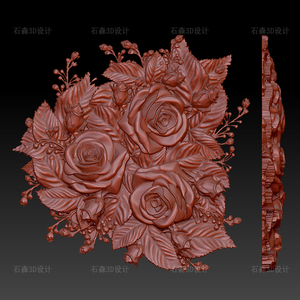 玫瑰花月季花浮雕玉雕183三维立体浮雕图3d打印文件stl格式3d模型