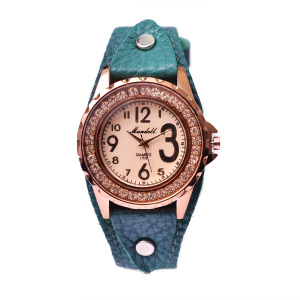 mundell欧洲站复古真皮女士腕表大盘满钻手表女生环钻时尚潮表