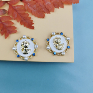 欧洲希腊珍珠人头硬币合金保色电镀耳钉 DIY耳环手作手链项链配件