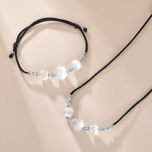 快手同款白色猫眼石转运珠项链手链女编织手绳锁骨链送闺蜜礼物