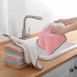 可挂式珊瑚绒擦手巾菠萝纹清洁巾不掉毛吸水抹布洗碗布清洁布
