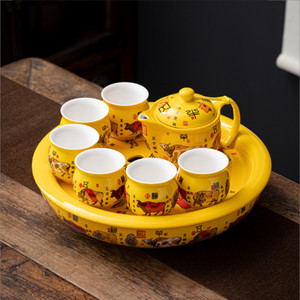 包邮促销耐高温杯子景德镇陶瓷茶具套装五牛图是6人中式宫廷风