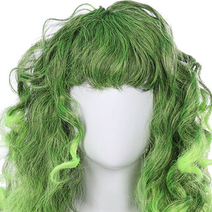 欧美时尚高温丝空气刘海大波浪长卷发 女士派对聚会绿色假发头套
