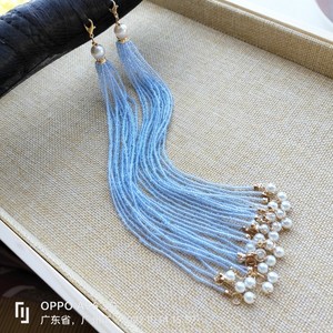 流苏 m12透明浅蓝色米珠流苏 活扣可拆卸流苏 清宫旗头流苏穗子