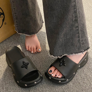 Y2k拖鞋女夏季2024新款厚底增高5cm防滑防臭EVA十字花沙滩凉拖鞋