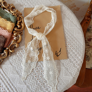 优雅小蕾丝飘带小清新发带丝巾刺绣网纱小围巾绑包丝带帽子装饰带