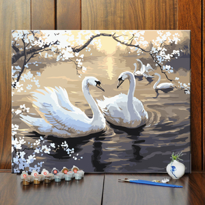 diy/数字油彩画动物白天鹅手绘填色油画客厅卧室书房餐厅装饰挂画