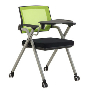 新品滑轮折叠椅带板会议室椅翻板办公椅书写板椅子培训椅带桌板
