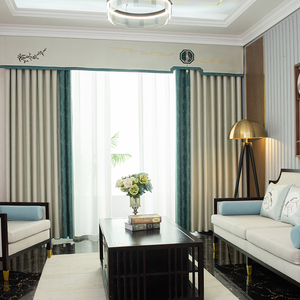 中式客厅窗帘定制高精密缎面提花轻奢古典国潮窗帘窗幔帘头简约