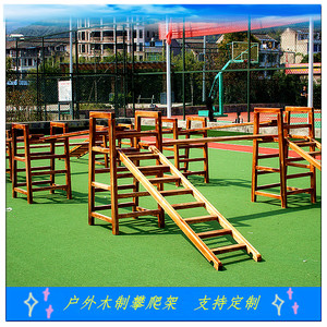 户外碳化木制体能组合游戏爬梯幼儿园攀爬架16件平衡感统训练器材
