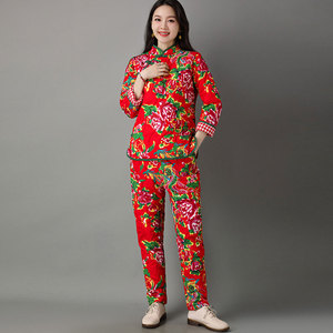 0028人付款淘宝纯棉花手工棉袄女士东北花布红色新娘加厚保暖棉衣修身