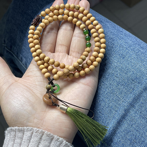 天然崖柏项链毛衣链手机链 两用款 女款 搭配崖柏平安扣流苏