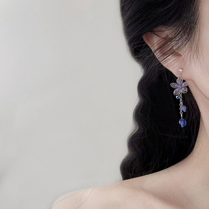 日本樱花超仙耳环女精致高品质透明U形耳夹甜美清新花朵水晶耳坠