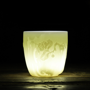 枯木逢春杯羊脂玉茶杯陶瓷茶具中国白水杯牡丹杯德化白瓷纯色杯