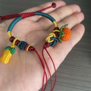 半成品手工编织莫兰迪柿子花生同心结手绳可穿吊坠路路通平安扣女