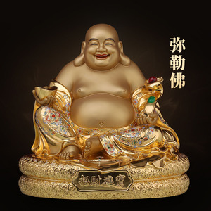纯铜弥勒佛佛像招财进宝笑佛彩绘真金款居家客厅工艺品招财摆件