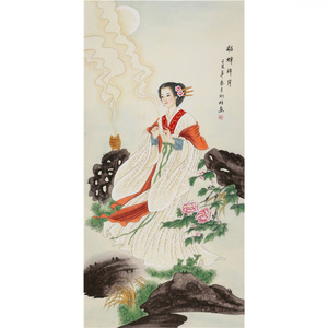 名家孙刚柱人物四大美女工笔四尺貂蝉拜月手绘装饰书房送礼赠证书