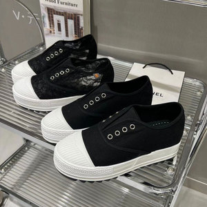 v元素 厚底蕾丝花边网面布面韩版休闲鞋 夏季系带松糕底女鞋 6700