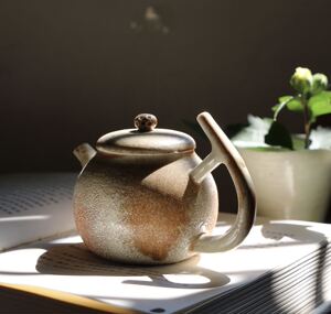 山居草堂柴烧冰烟壶无施釉自然落灰玫瑰金效果纯手工泡茶壶单品